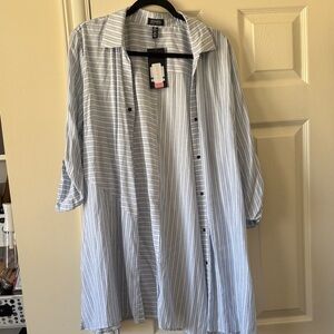 NWT LONG Jones New York Blue Striped Button Down Shirt